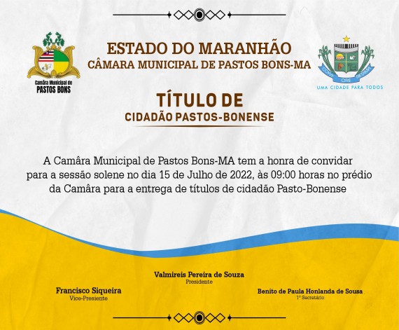 SESSÃO SOLENE PARA ENTREGA DE TÍTULO DE CIDADÃO PASTOS-BONENSE